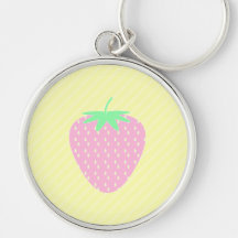 Pretty Pink Strawberry on Yellow Stripes. Key Chains