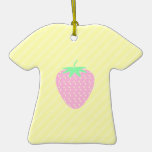 Pretty Pink Strawberry on Yellow Stripes. Christmas Tree Ornament
