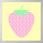 Pretty Pink Strawberry on Yellow Stripes. Posters