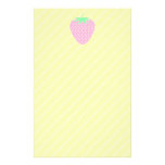 Pretty Pink Strawberry on Yellow Stripes. Stationery Paper