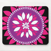 Pretty Pink White Purple Flower Mandala Circle Mouse Pads