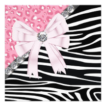 Pretty Pink Zebra and Leopard Sweet 16 Party Custom Invitations