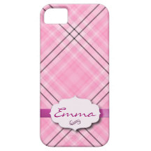 Pretty Plaid Pink with name tag iPhone 5 Covers