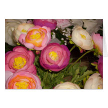 Pretty plastic flowers of unknown type & breed greeting card