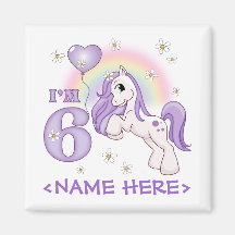 Pretty Pony 6th Birthday Refrigerator Magnets