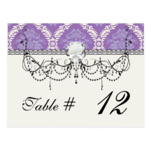 pretty purple cream damask pattern postcard