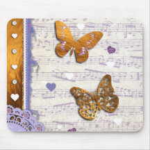 Pretty Purple & Gold butterflies & music collage Mousepads