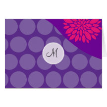 Pretty Purple Polka Dots Wave with Pink Flower Card