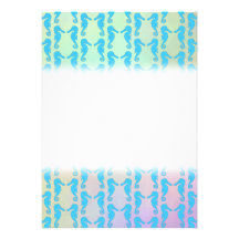 Pretty Seahorse Pattern. Blue and Pastel Multi. Personalized Invite