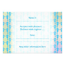 Pretty Seahorse Pattern. Blue and Pastel Multi. Custom Invitations
