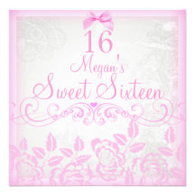 Pretty Soft Pink Rose Sweet16 Birthday Invite
