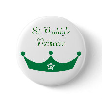 Pretty St. Paddy's Princess Green & White Crown Pinback Button