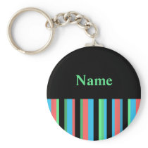 Pretty Striped Keychain Template - Green Text