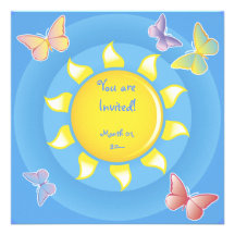 Pretty Sun and Butterflies Invitations