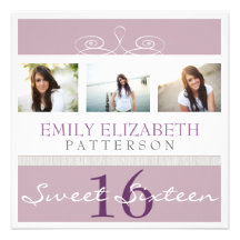 Pretty Swirl Photo Collage Sweet 16 Invitation