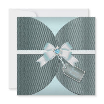 Pretty Teal Invite with Ribbon and Jewelled Bow
