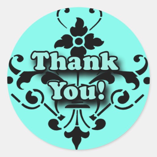Pretty Turquoise and Black Thank You Stickers