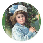 Pretty Victorian Christmas Art Cards Round Sticker