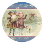 Pretty Vintage Happy Holidays Cards and Postcards Round Sticker