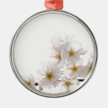 Pretty White Cherry Blossoms Christmas Ornaments