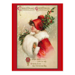 Pretty Woman in Scarlet Victorian Holiday Cards Postcards