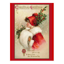 Pretty Woman in Scarlet Victorian Holiday Cards Postcards