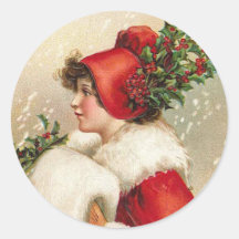Pretty Woman in Scarlet Victorian Holiday Cards Sticker