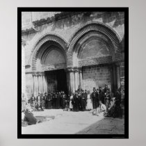 Priests in front of Holy Sepulchre Jerusalem 1880 Print