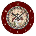 Prim Merry Christmas Snowmen Round Wallclocks
