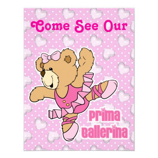 Prima Ballerina Bear Dance Recital Custom Invitations