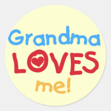 Primary Colours  Grandma Loves Me T-shirts Round Sticker