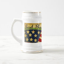 Primitive Old Glory God Bless America Stein Coffee Mugs