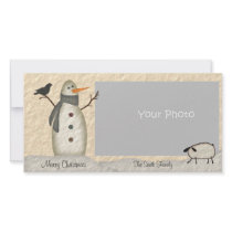 Primitive Snowman Photo Card