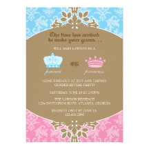 Prince or Princess Damask Gender Reveal Party Personalized Invitations