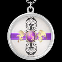Prince & Princess Purple Jewel Monogram Necklace 2 necklaces