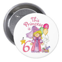 Princess 6th Birthday Button