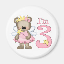 Princess Bear 3rd Birthday Fridge Magnet