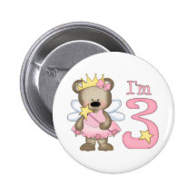 Princess Bear 3rd Birthday Pinback Buttons