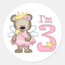 Princess Bear 3rd Birthday Round Stickers