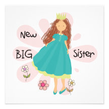 Princess Big Sister Brown Hair Custom Invites