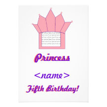 Princess Crown Fifth Birthday Party Invitation