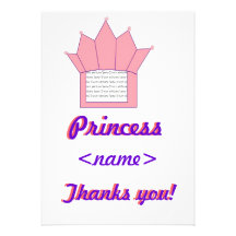 Princess Crown Fifth Birthday party Thank You Card Custom Announcements