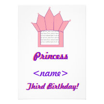 Princess Crown Third Birthday Party Invitation