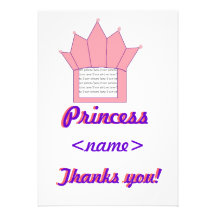 Princess Crown Third Birthday Party Thank You Card Custom Invitation