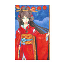 Princess Dragon Geisha Art Wrapped Canvas