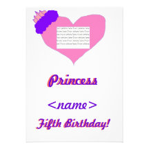 Princess Heart Fifth Birthday Party Invitation