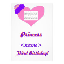 Princess Heart Third Birthday Party Invitation