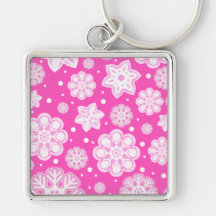 Princess Pink Christmas Snowflake Pattern Keychains