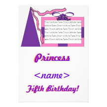 Princess Pink/Purple Hat Fifth Birthday Party Invi Custom Invite