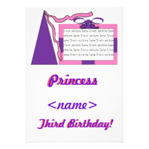 Princess Pink/Purple Hat Third Birthday Party Invi Invitations